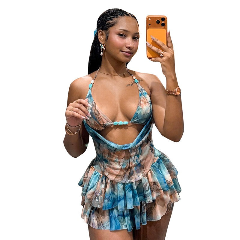 Watercolor Ruffle Mini Dress