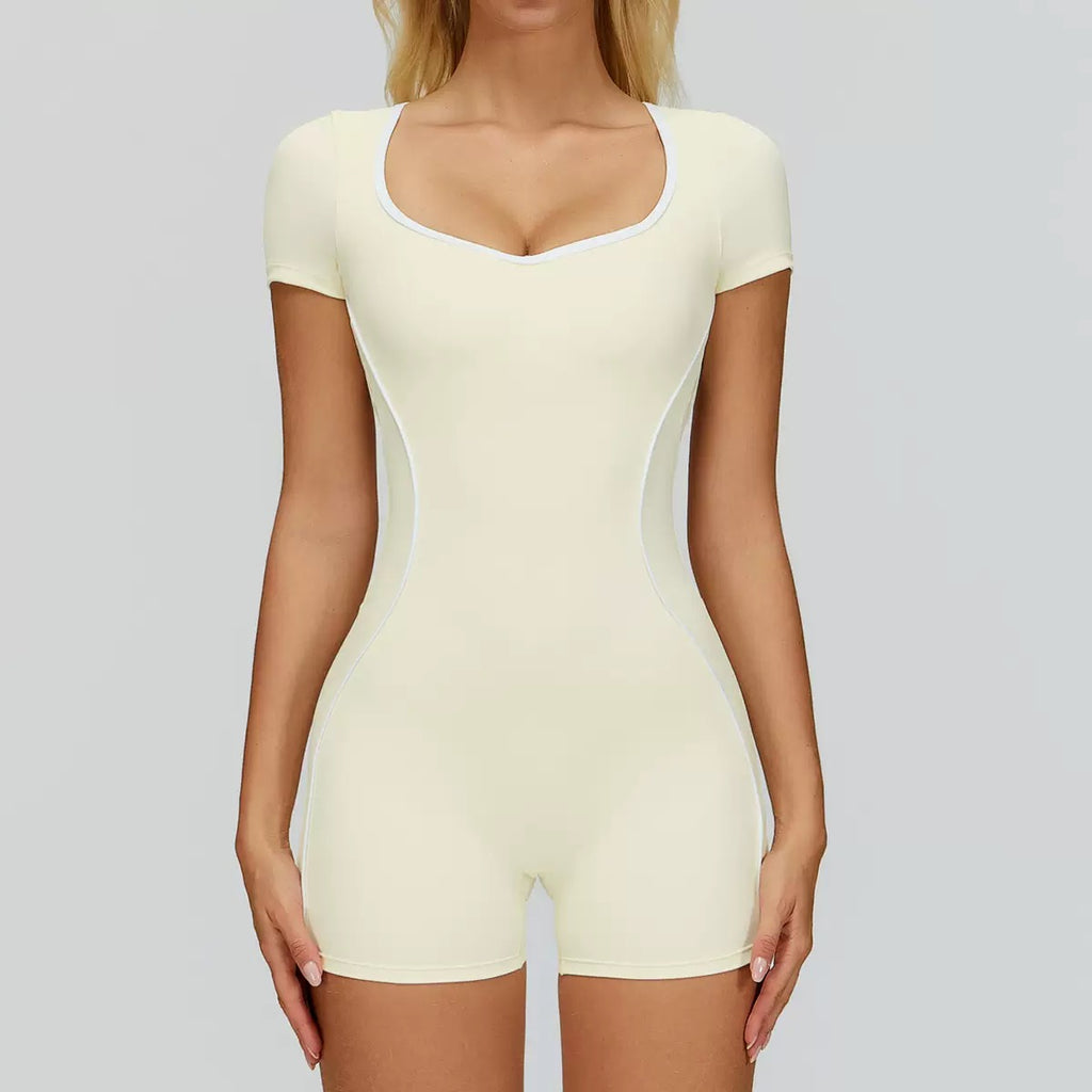 Short -sleeved bodycon fitness jumpsuit