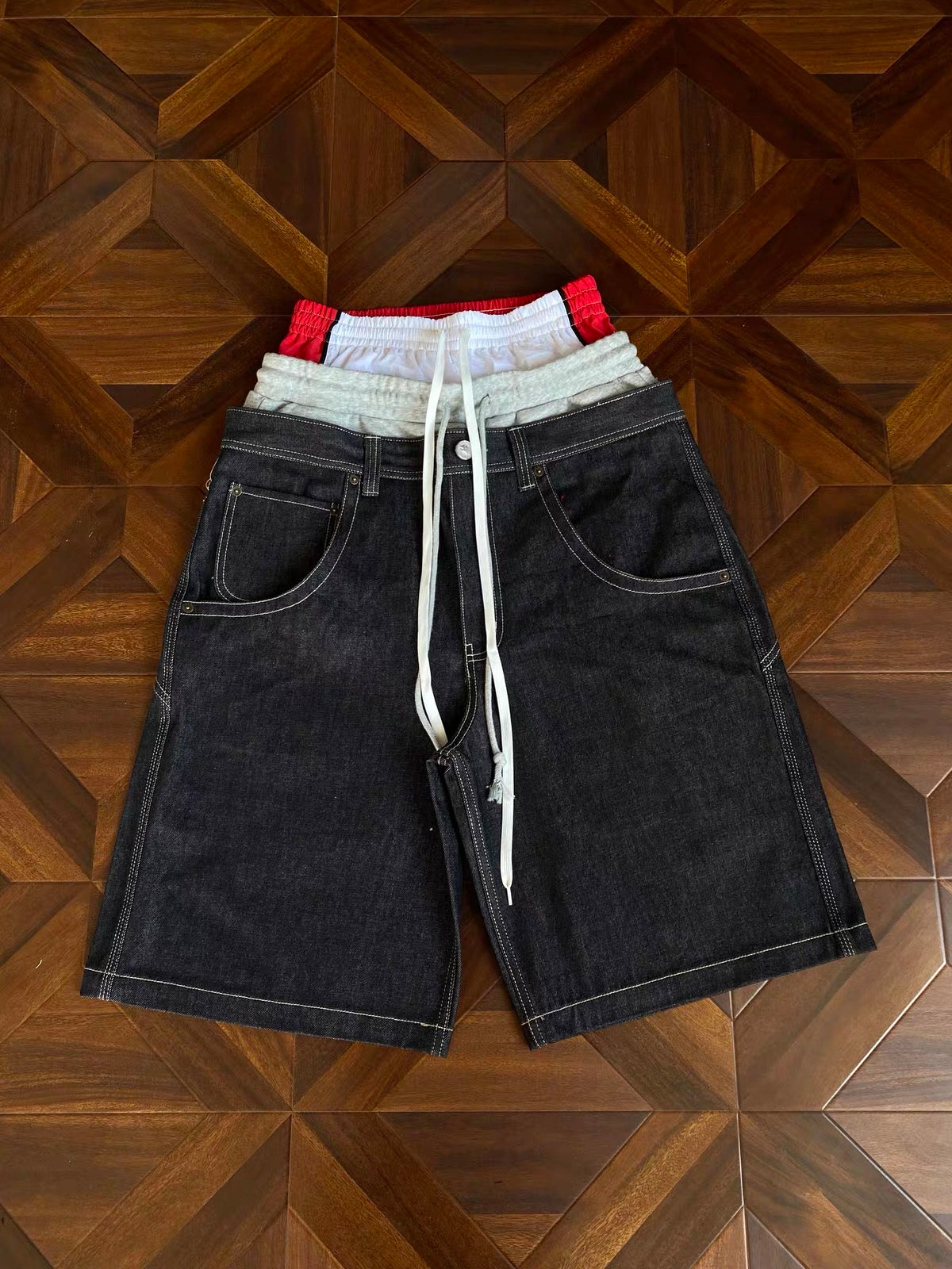 Layered Waist Denim Shorts