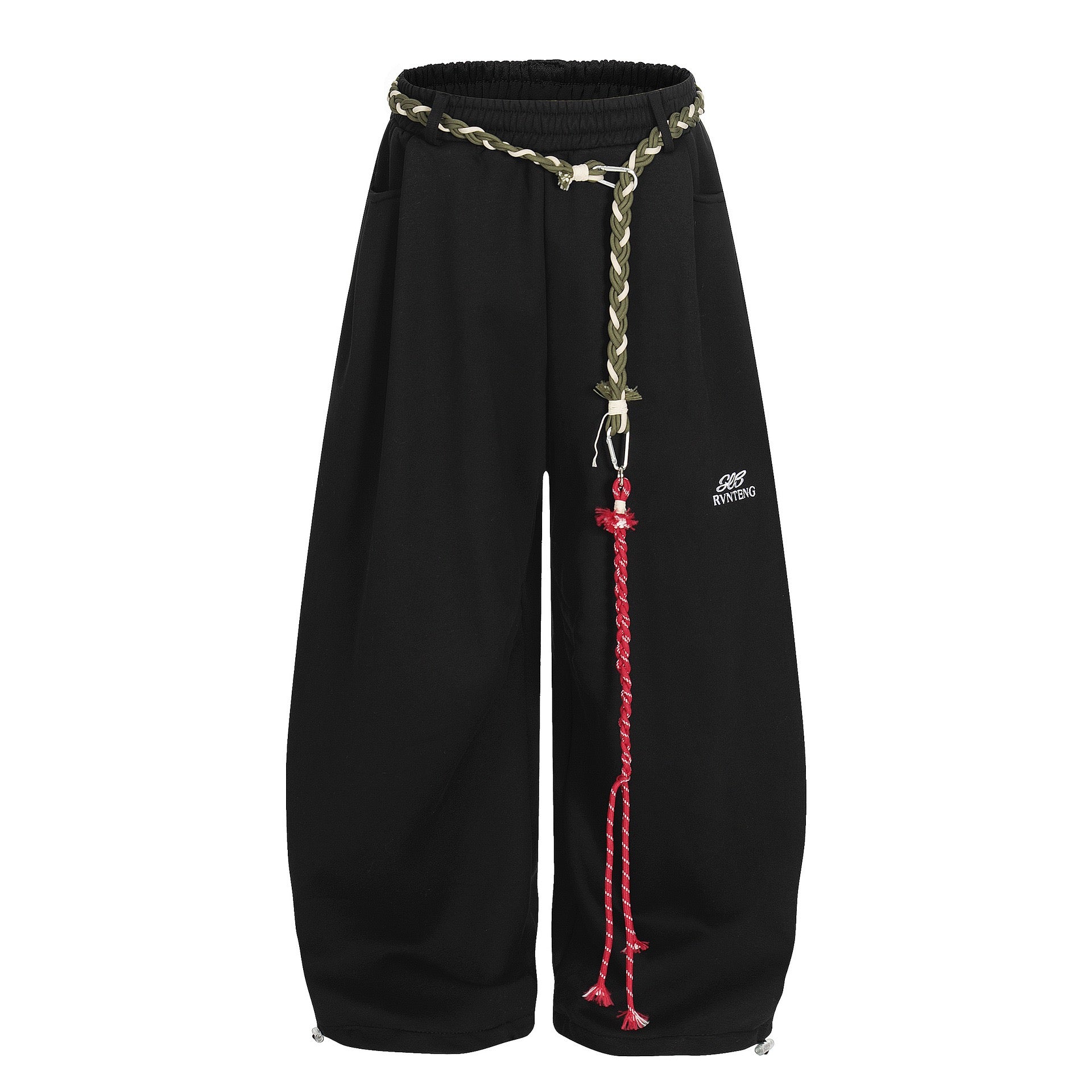 Baggy Sweatpants with unique braided rope belt with a red tassel