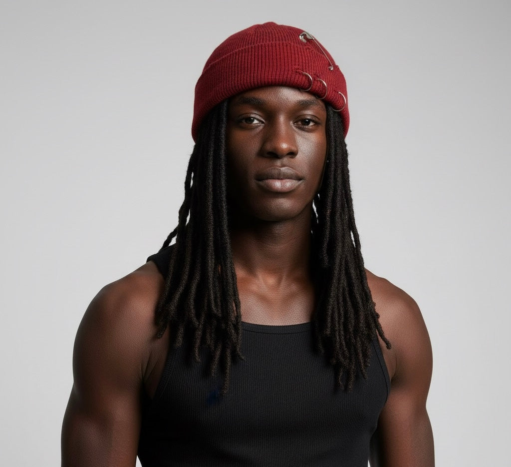 Beanie Hat Metal Eyelet in Burgundy