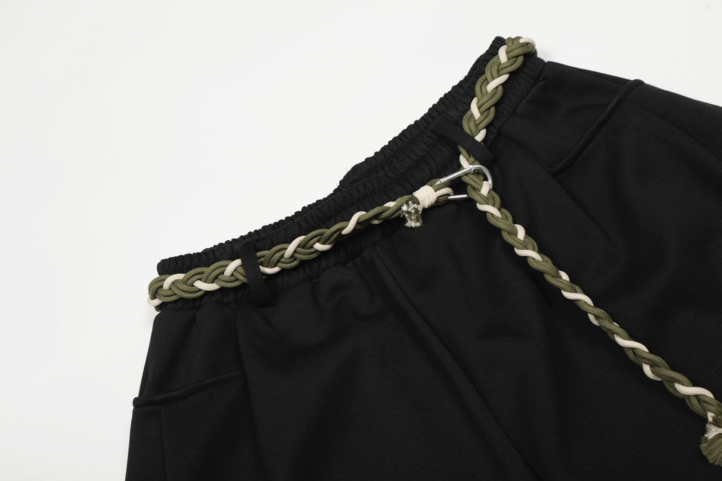 Baggy Sweatpants with unique braided rope belt with a red tassel