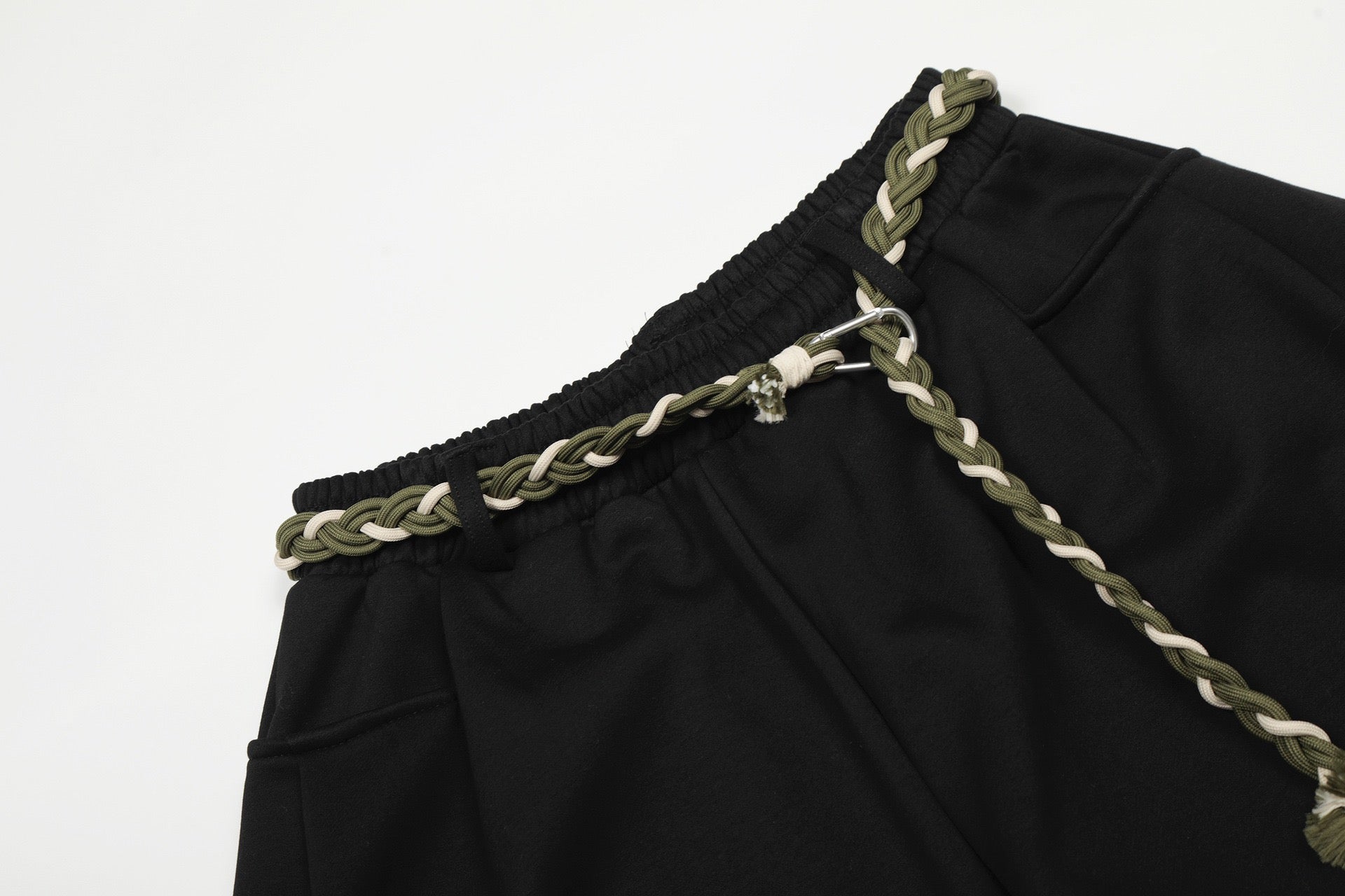 Baggy Sweatpants with unique braided rope belt with a red tassel