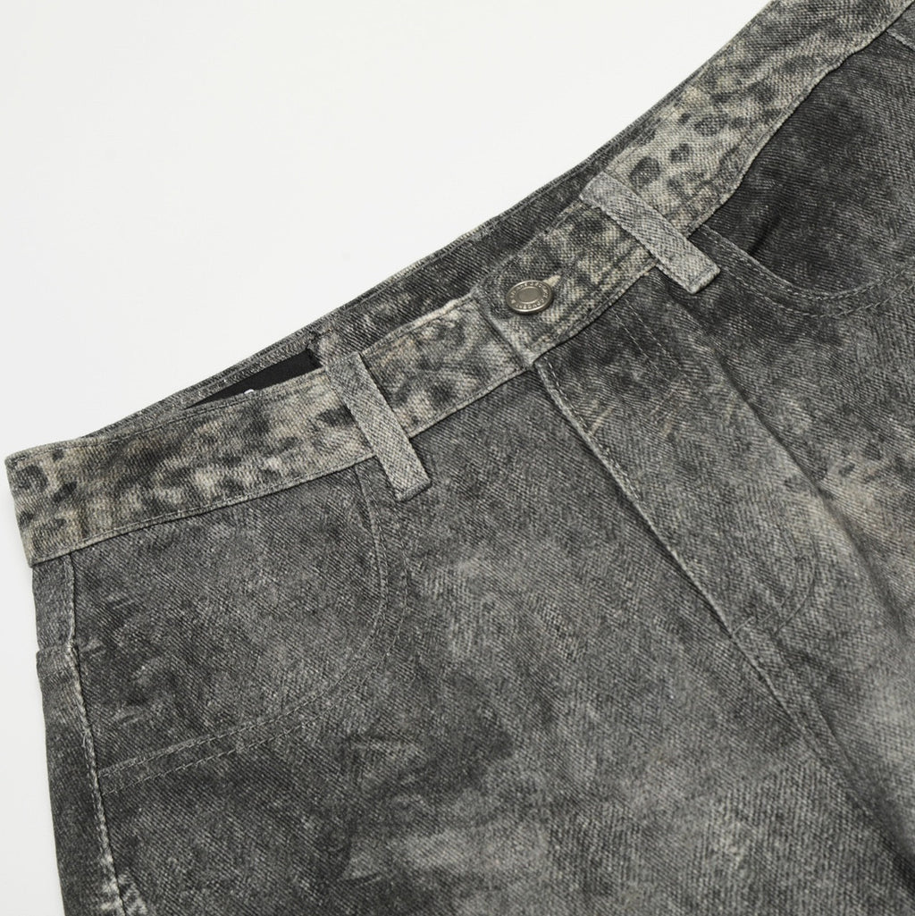 Three-Dimensional Cut Scimitar Denim Pants Washed Wide-Leg Trousers