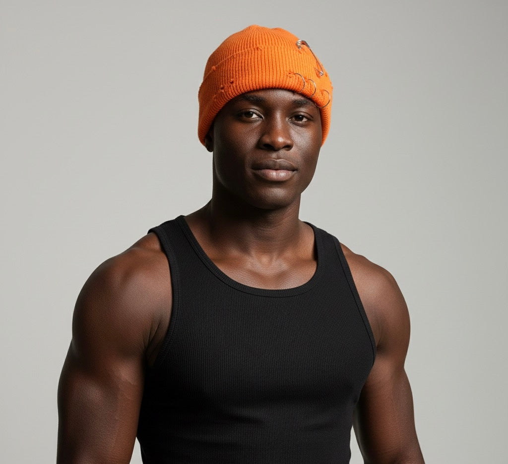 Beanie Hat Metal Eyelet in Orange