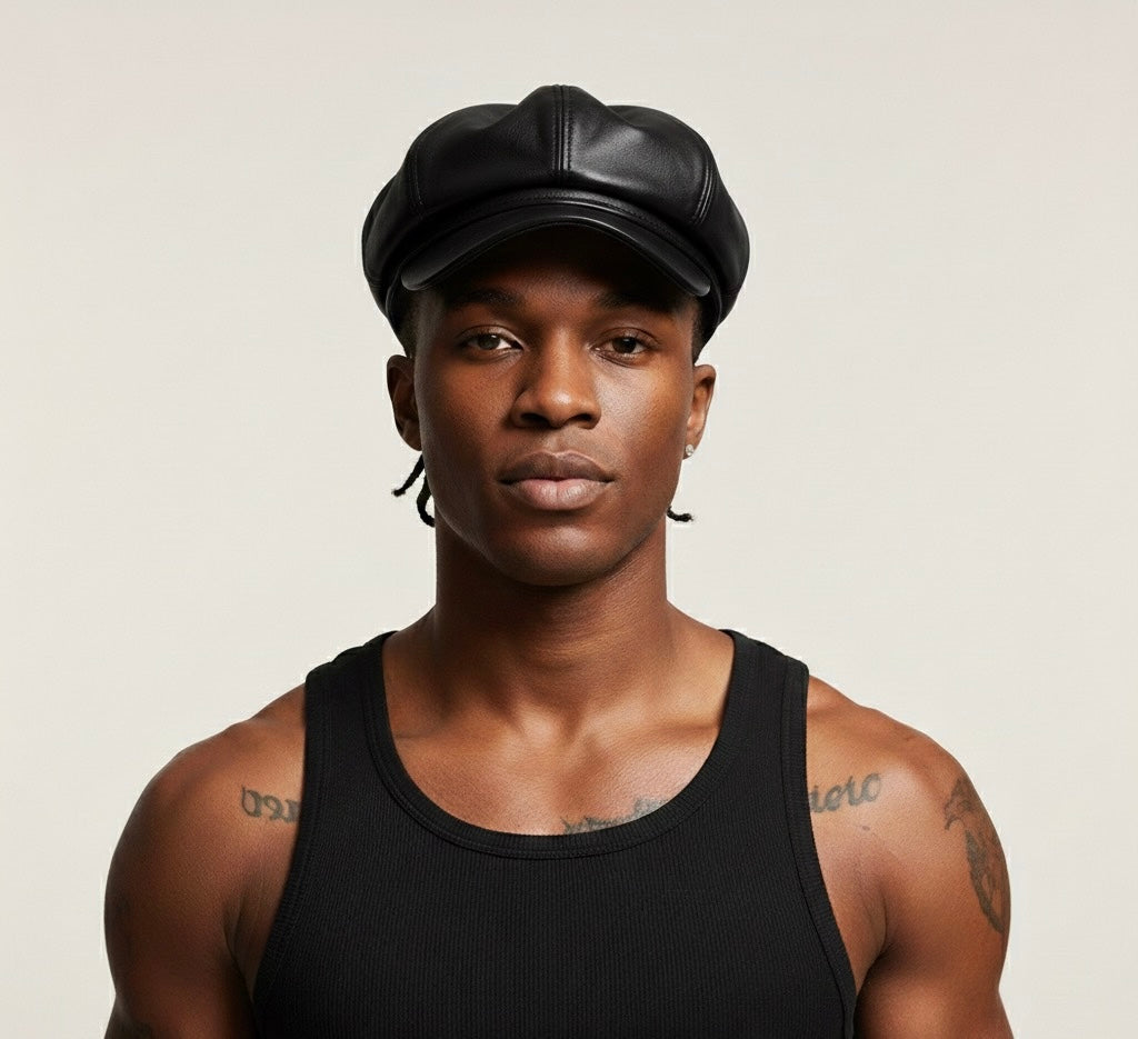 Leather newsboy cap