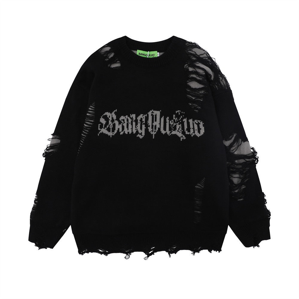 Gothic Text Distressed Sweater