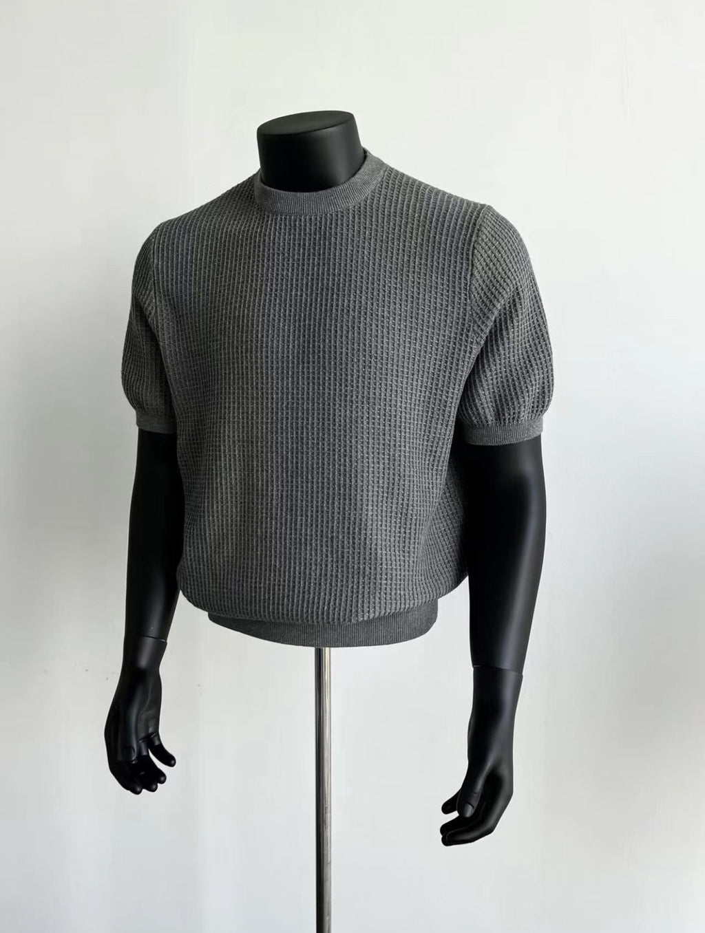 Short-Sleeve Waffle Knit Sweater