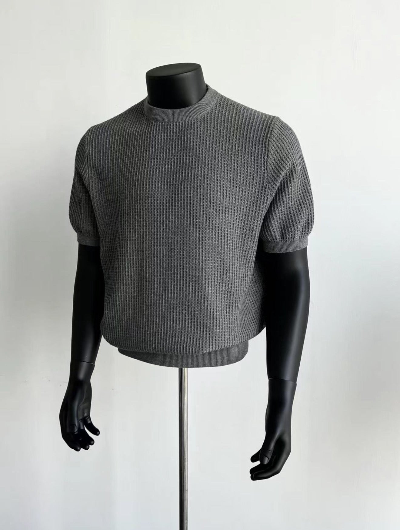 Short-Sleeve Waffle Knit Sweater