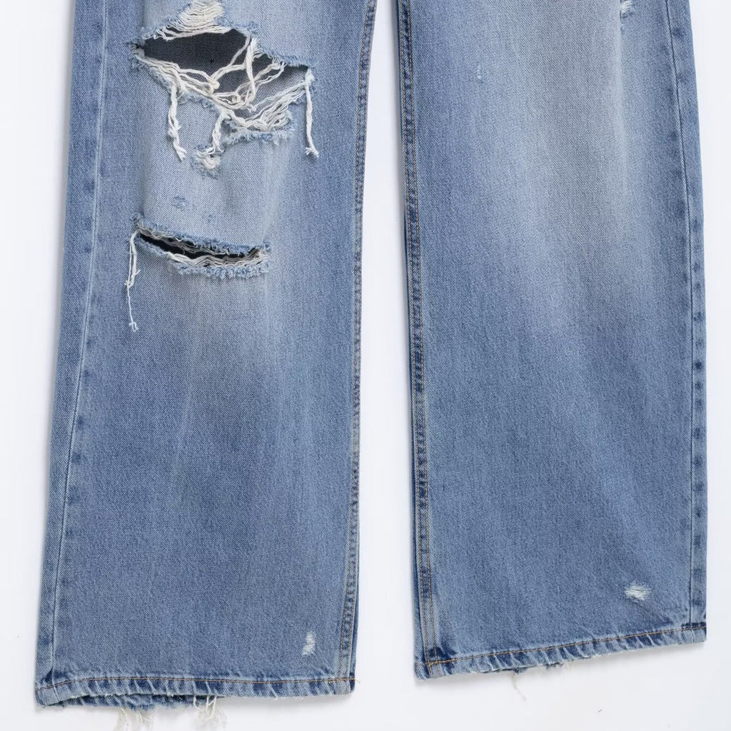 Light wash distressed wide-leg jeans