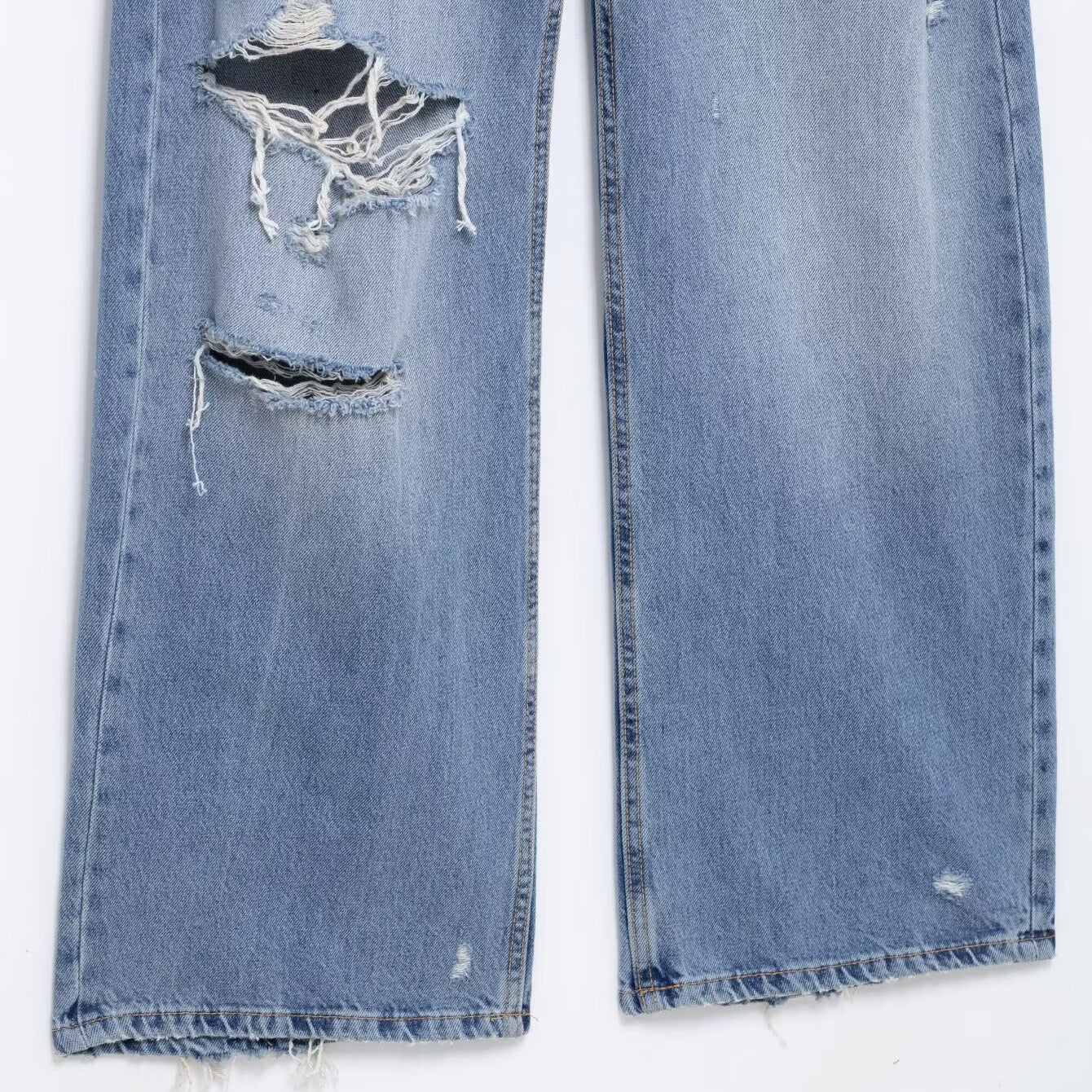 Light wash distressed wide-leg jeans