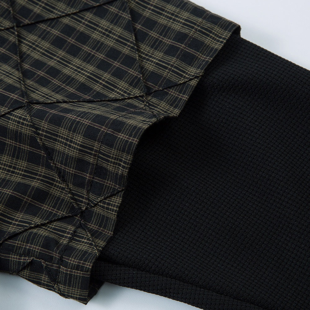 Plaid Stitching Two-piece Long-sleeved Shirt