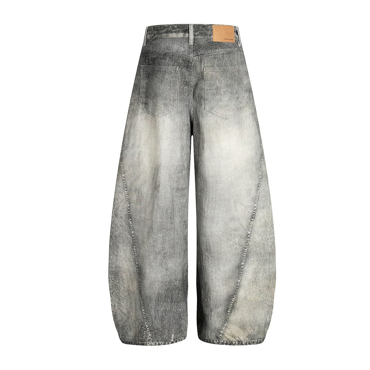 Three-Dimensional Cut Scimitar Denim Pants Washed Wide-Leg Trousers