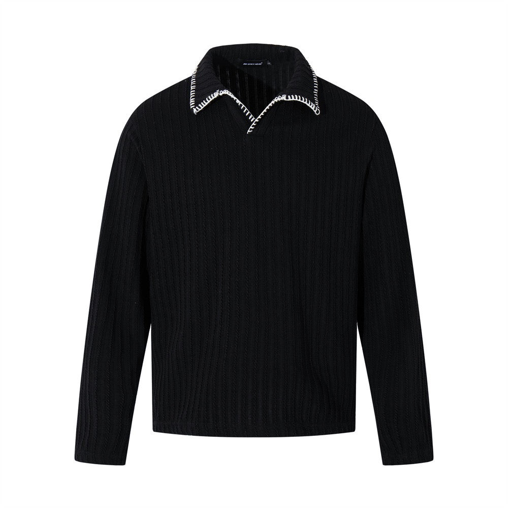 Long-sleeve knit polo shirt