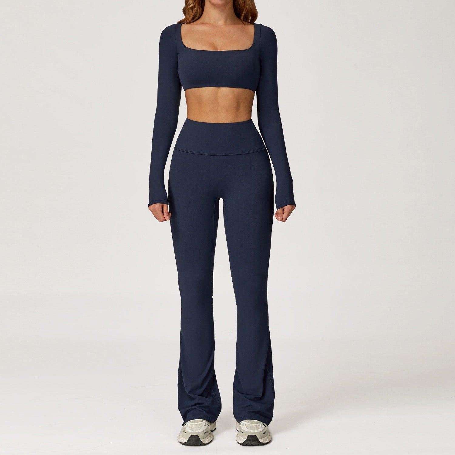 long-sleeved crop top and flared leggings Active wear