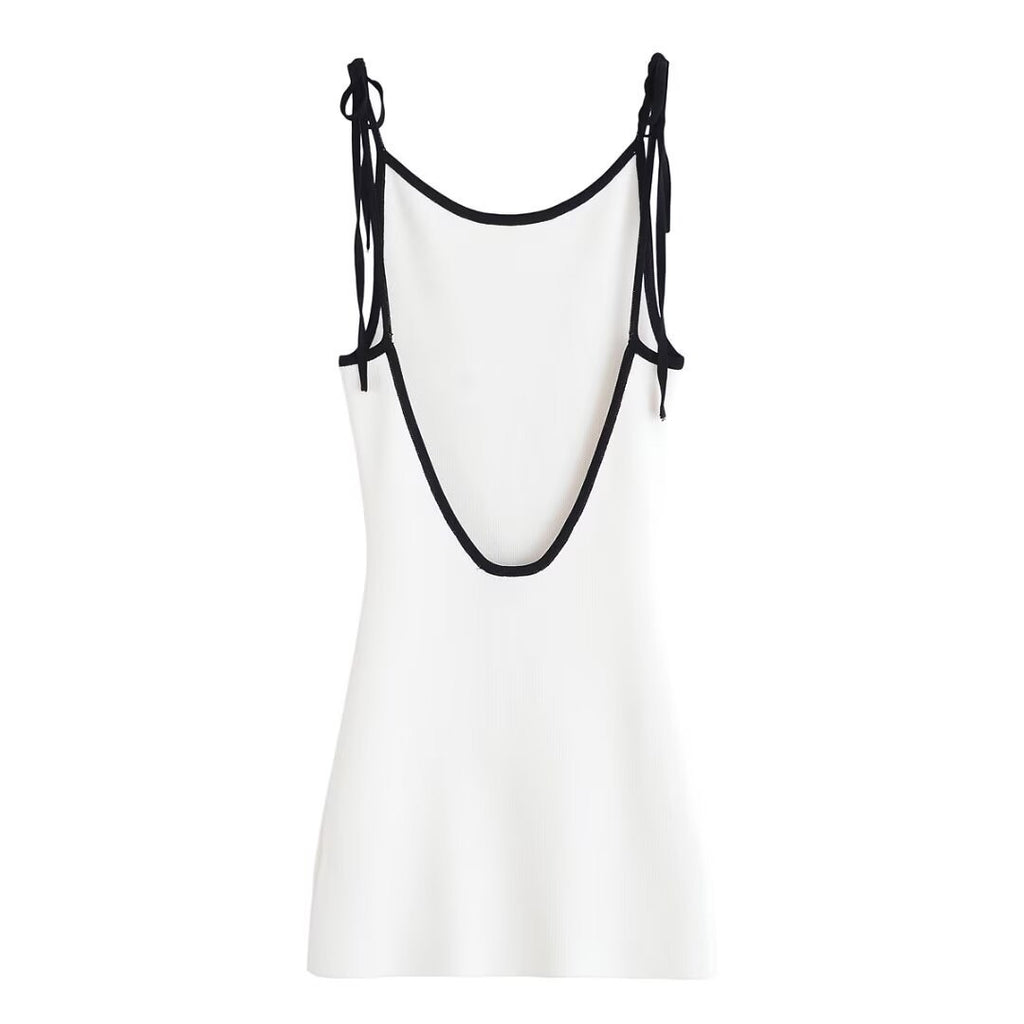 Backless contrast cami mini dress in white