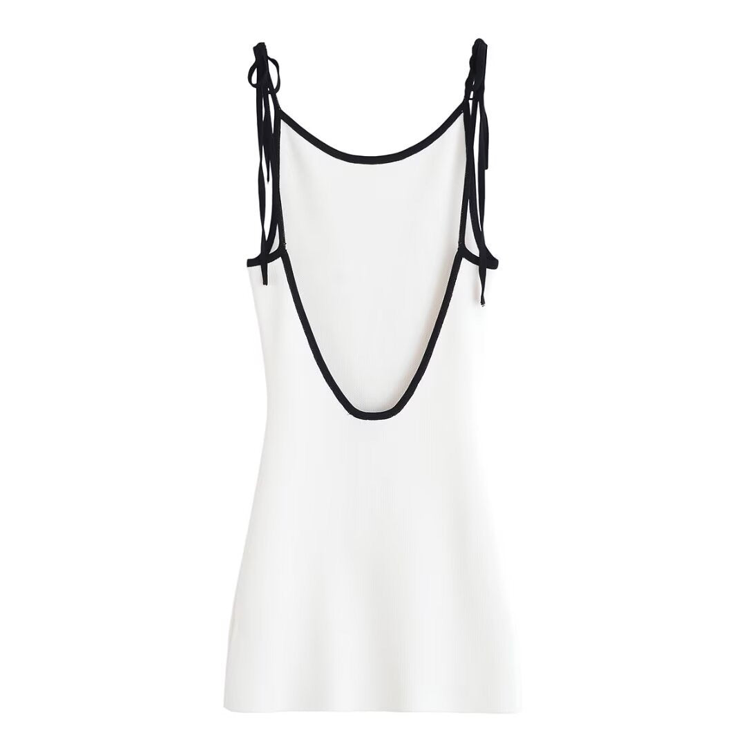 Backless contrast cami mini dress in white