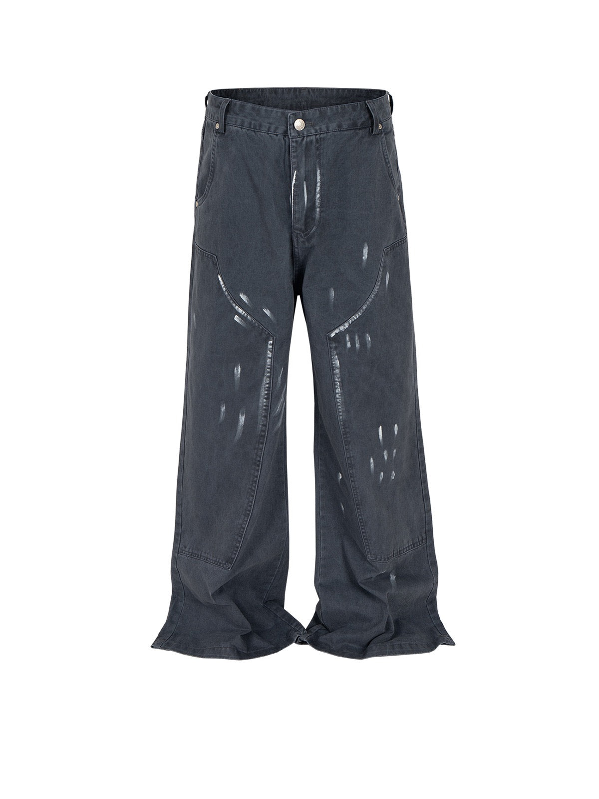 Painted Trousers Wide-leg cargo/denim with white vertical paint-stroke detail