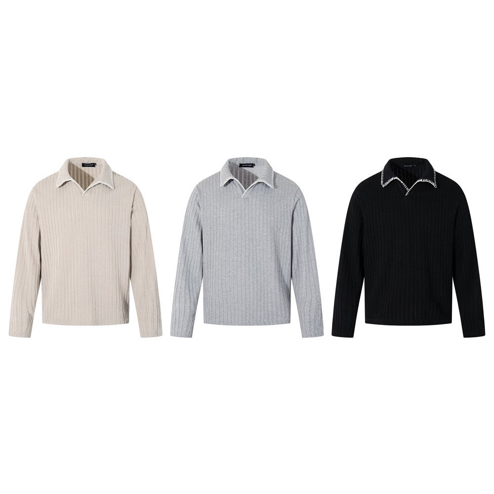 Long-sleeve knit polo shirt