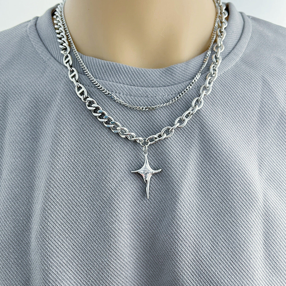 Layered Cuban Chain With Star Pendant