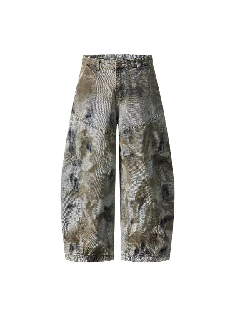 Street ruffian old dyed dirty wash wide leg jeans