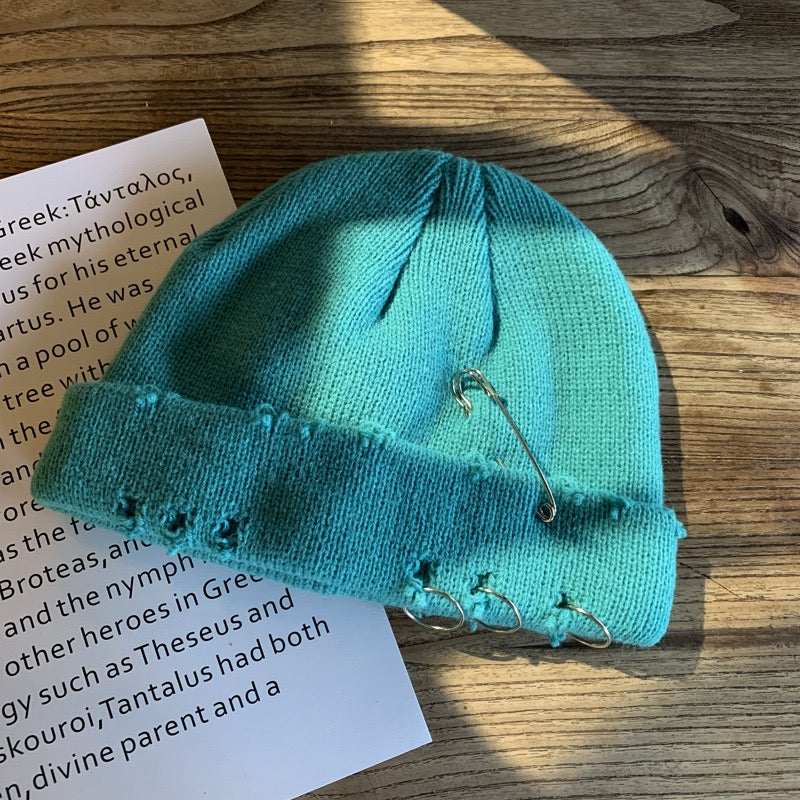 Beanie Hat Metal Eyelet in Teal