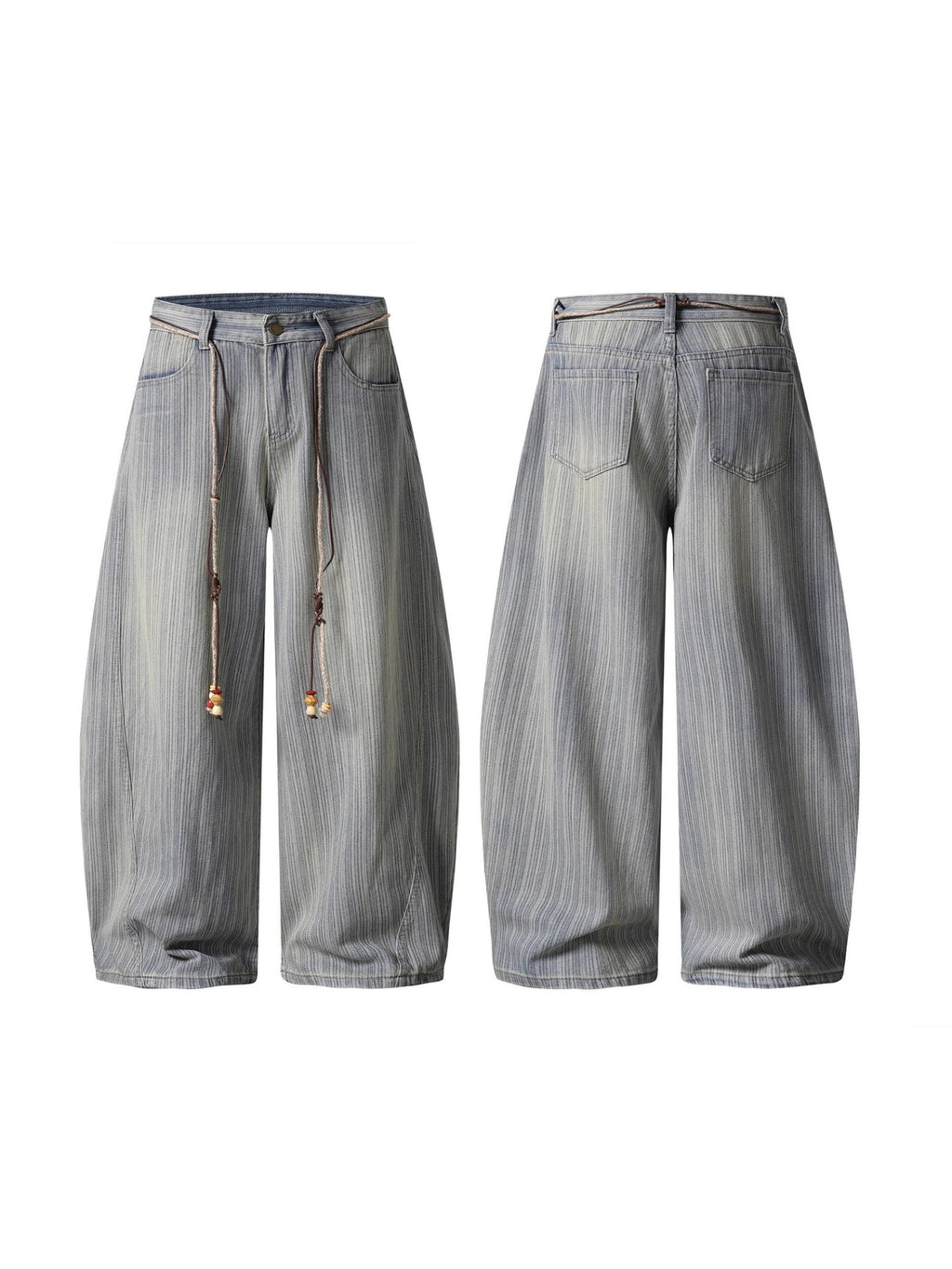 Washed Striped Wide-Leg Pants