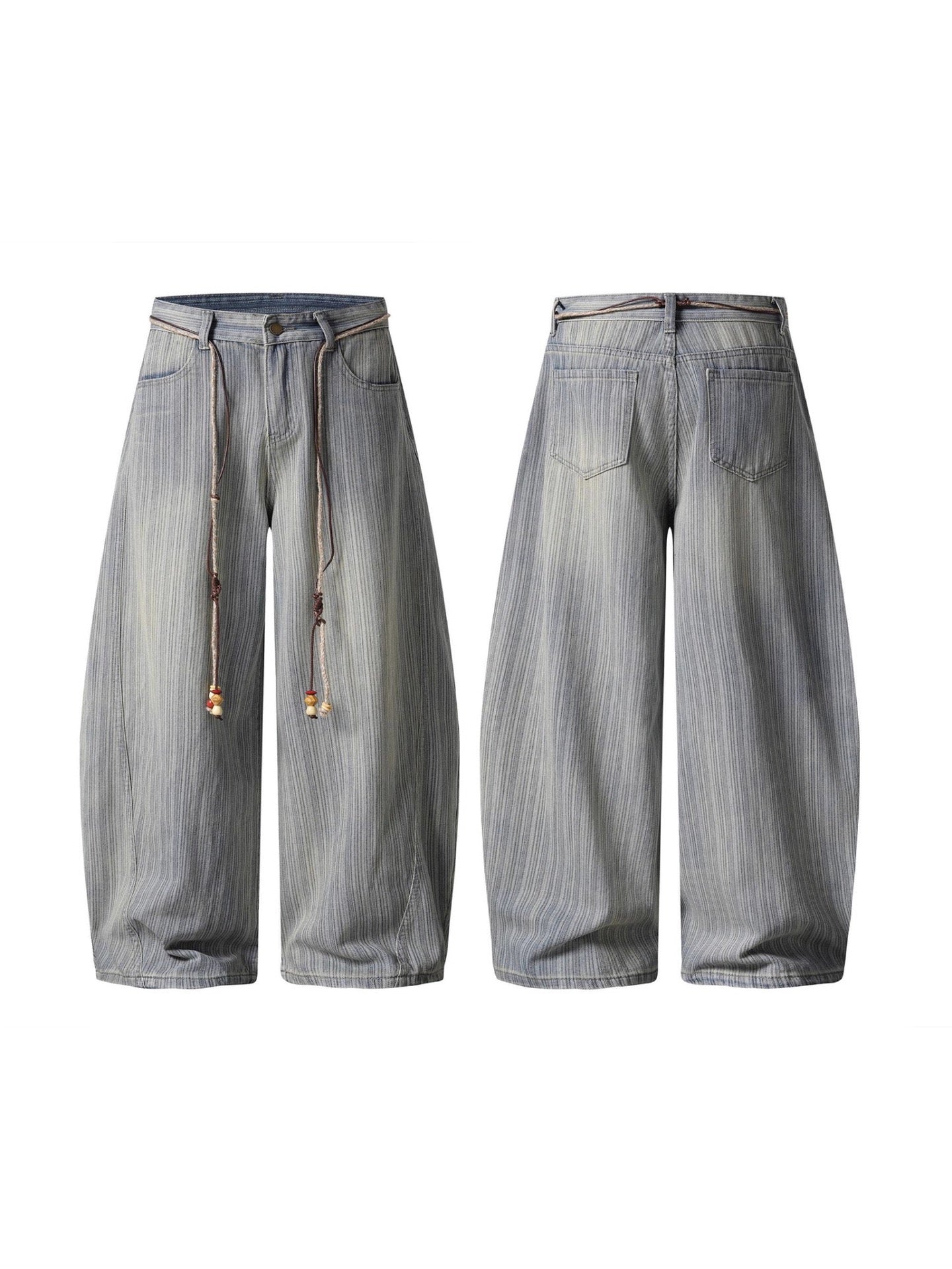 Washed Striped Wide-Leg Pants