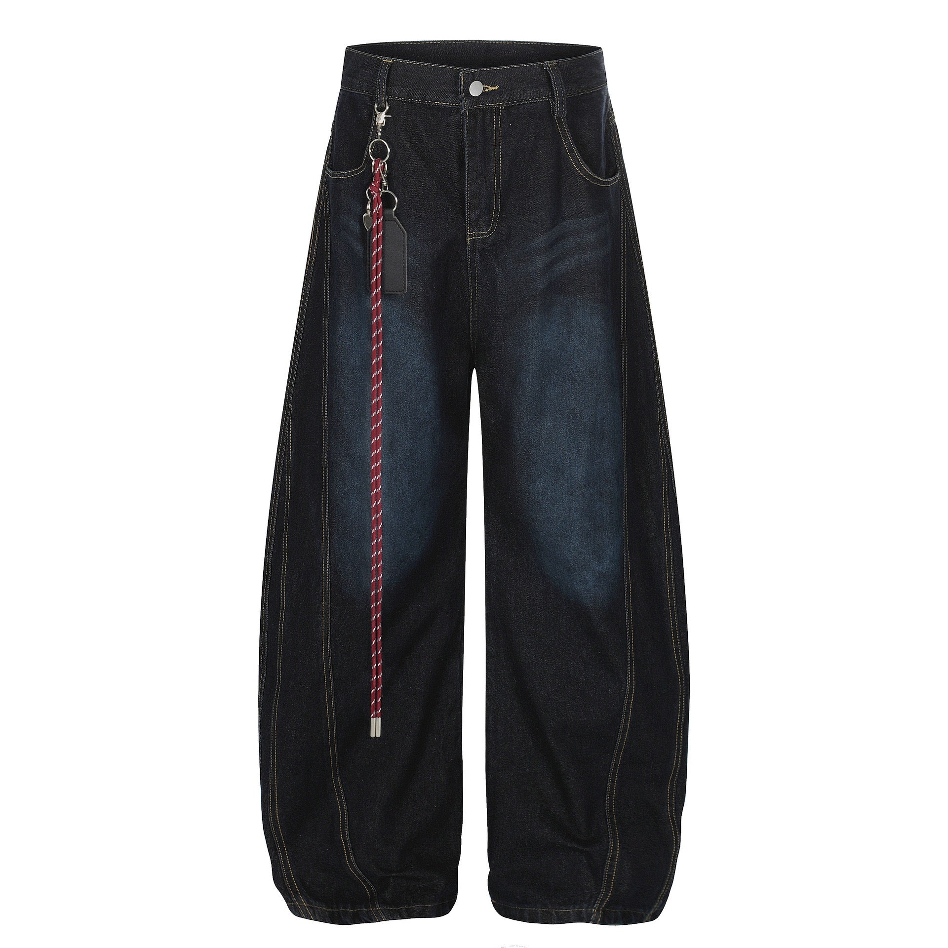 Spray-Painted Loose Denim Scimitar Pants Deconstructed Pendant Design