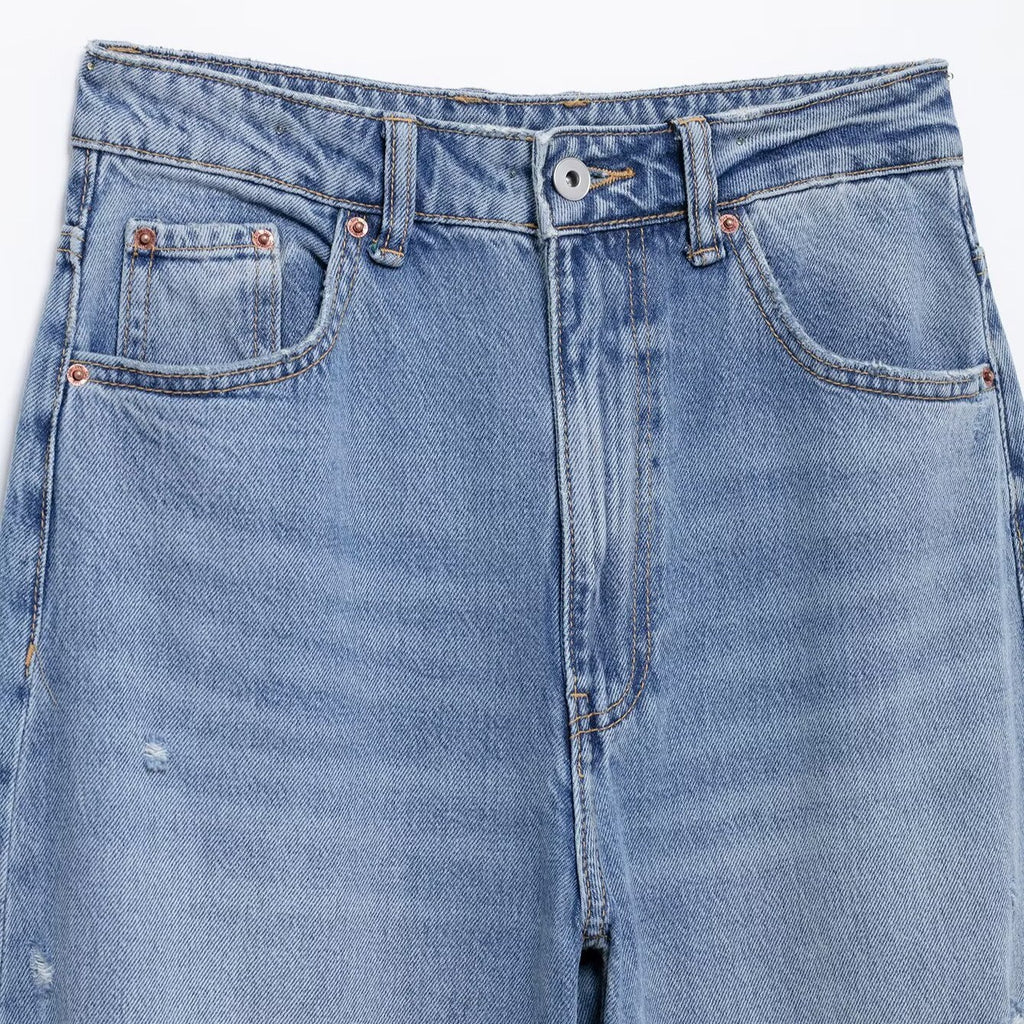 Light wash distressed wide-leg jeans