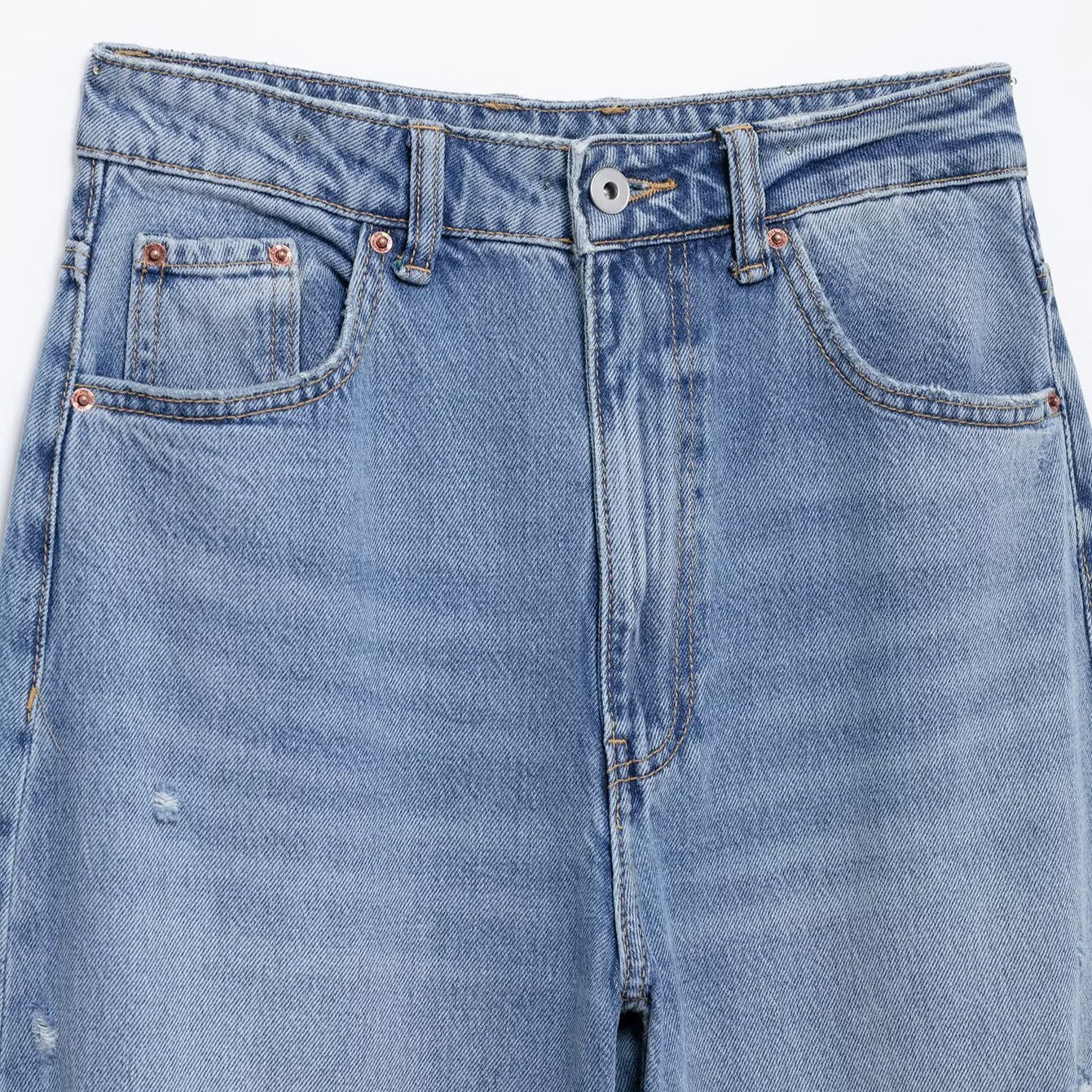 Light wash distressed wide-leg jeans