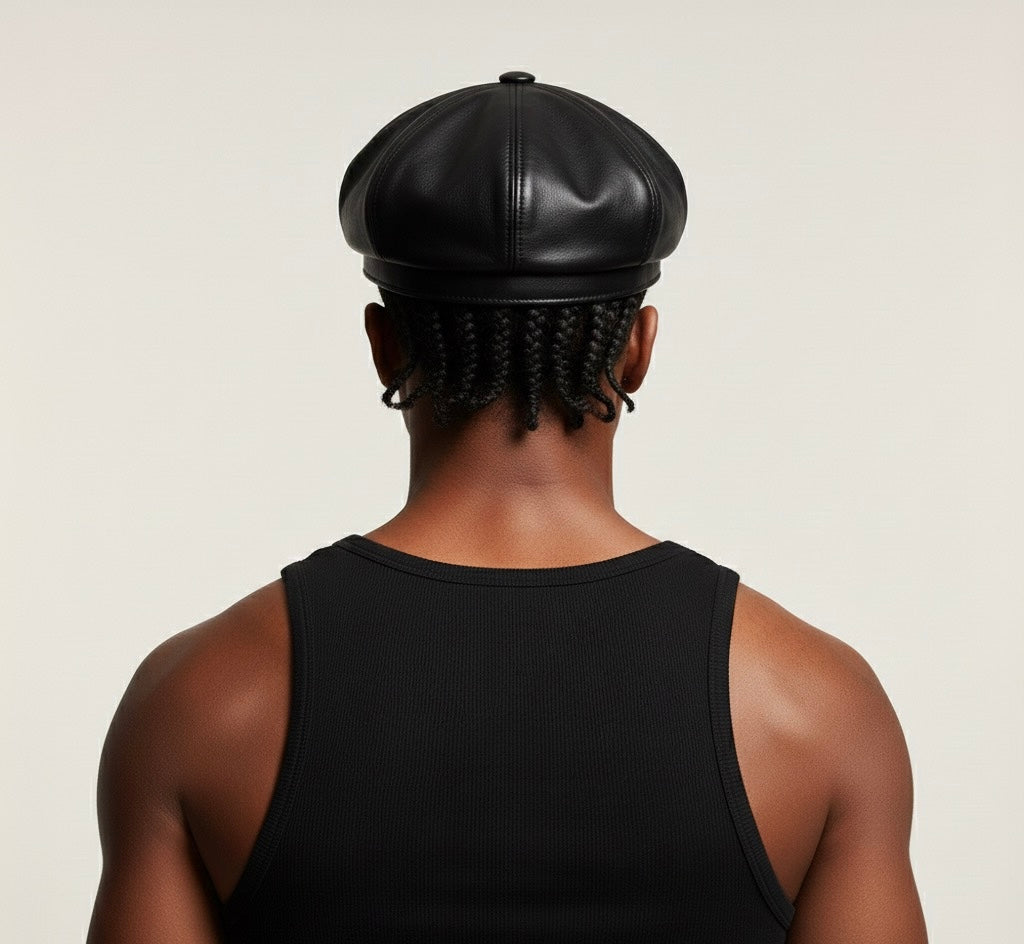 Leather newsboy cap