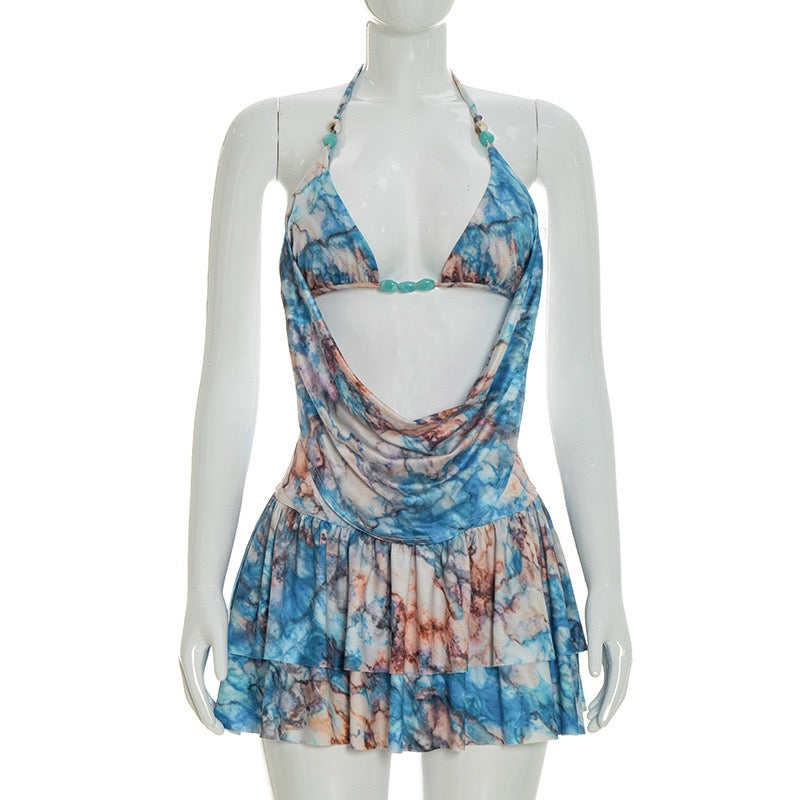 Watercolor Ruffle Mini Dress