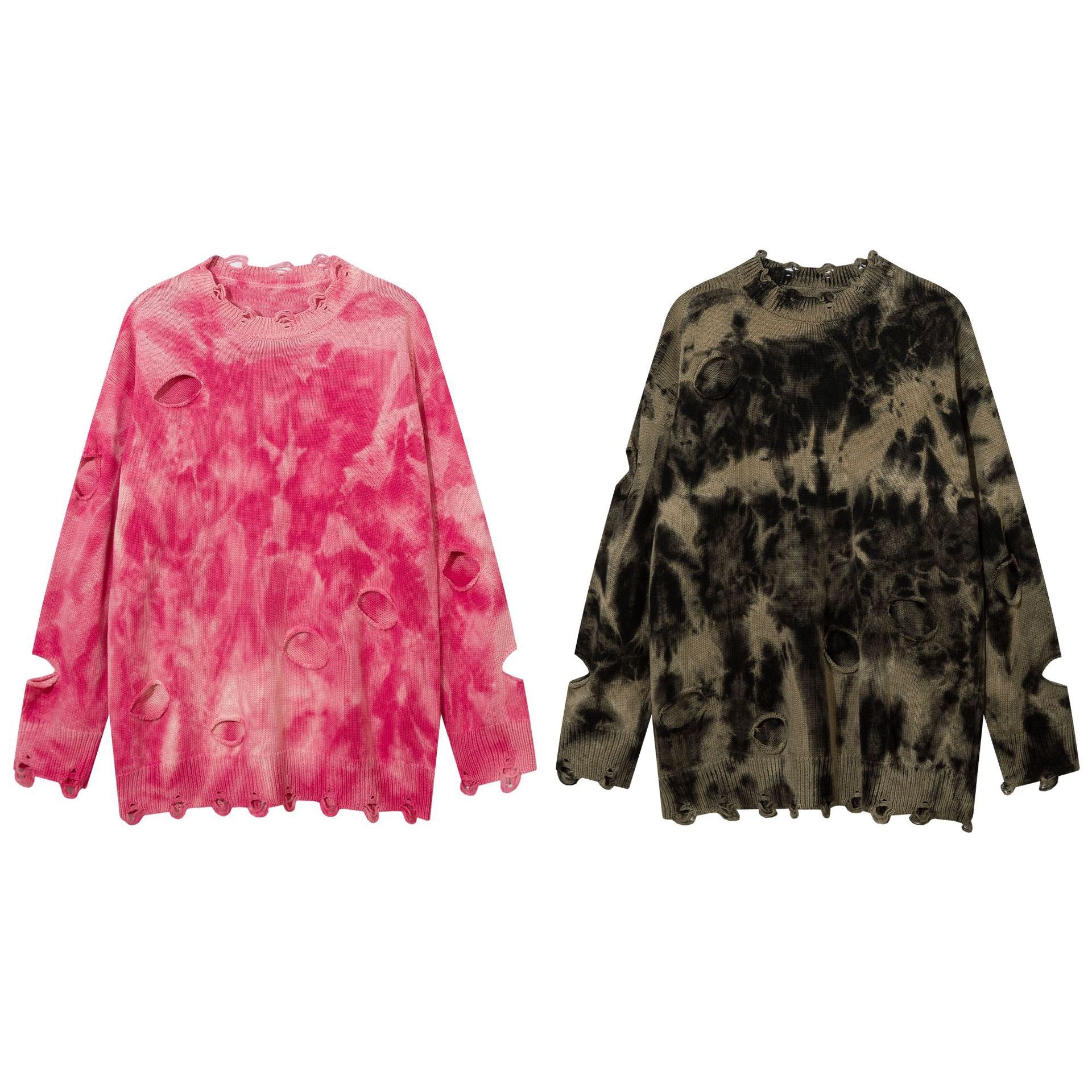 Distressed Tie-Dye Knit Sweater