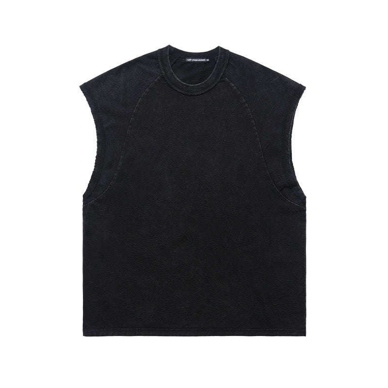 Sleeveless Vest Men's Raw Edge Washed Old Retro Loose T-Shirt