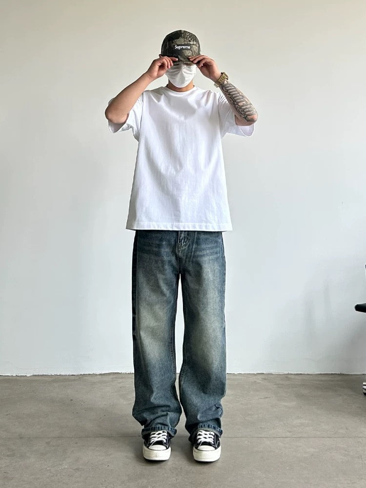 Washed baggy wide-leg jeans