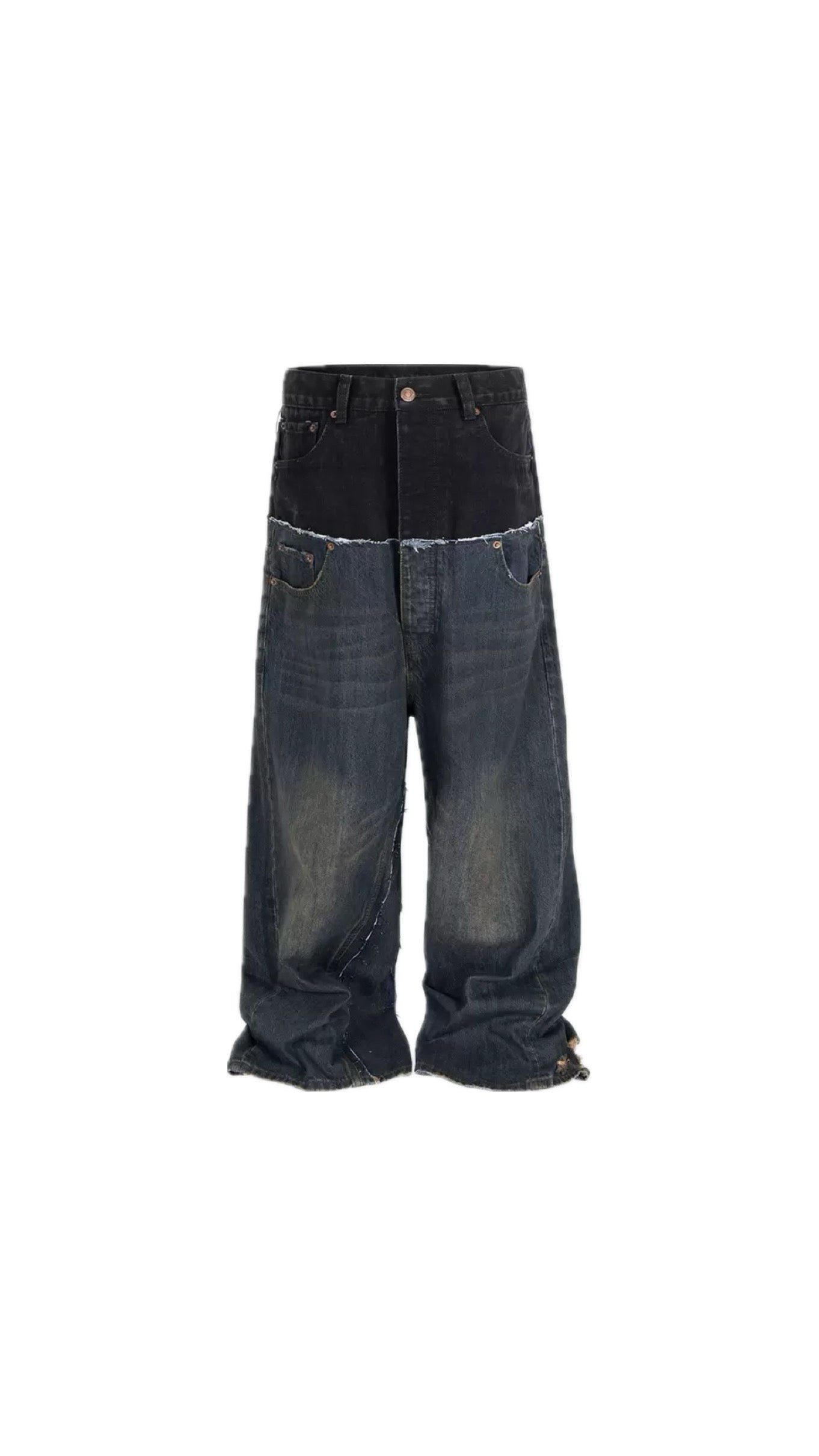 CUT- UP Double Waist Stitching Baggy Jeans