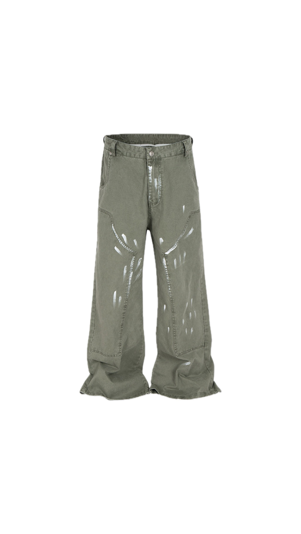 Painted Trousers Wide-leg cargo/denim with white vertical paint-stroke detail