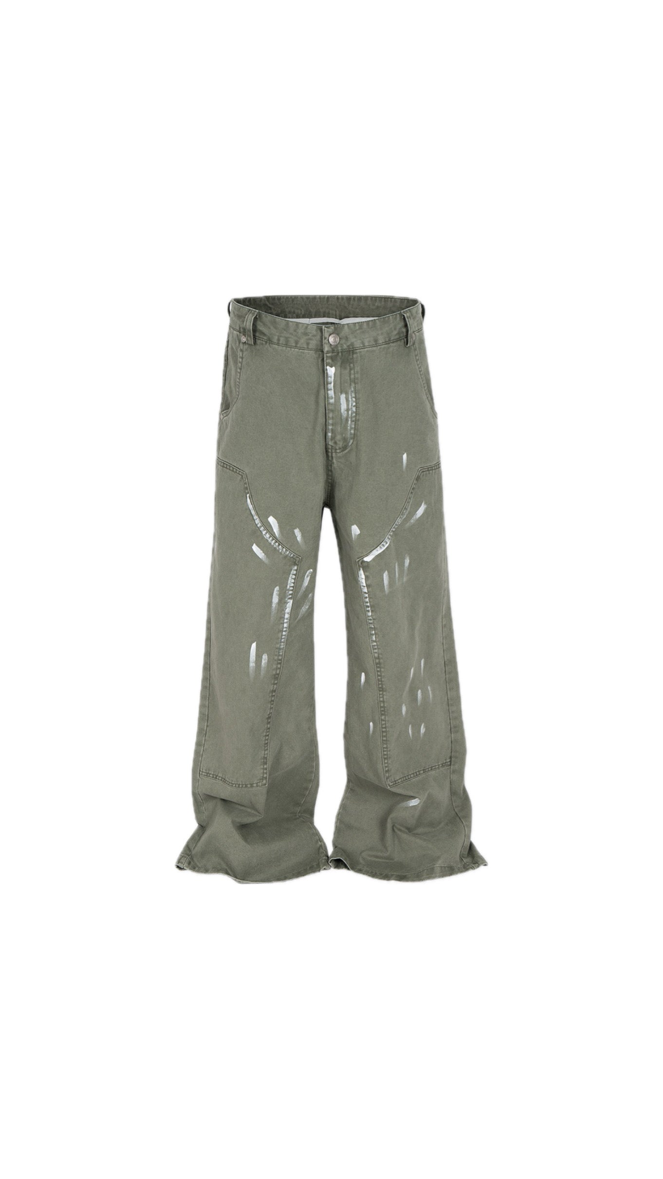 Painted Trousers Wide-leg cargo/denim with white vertical paint-stroke detail