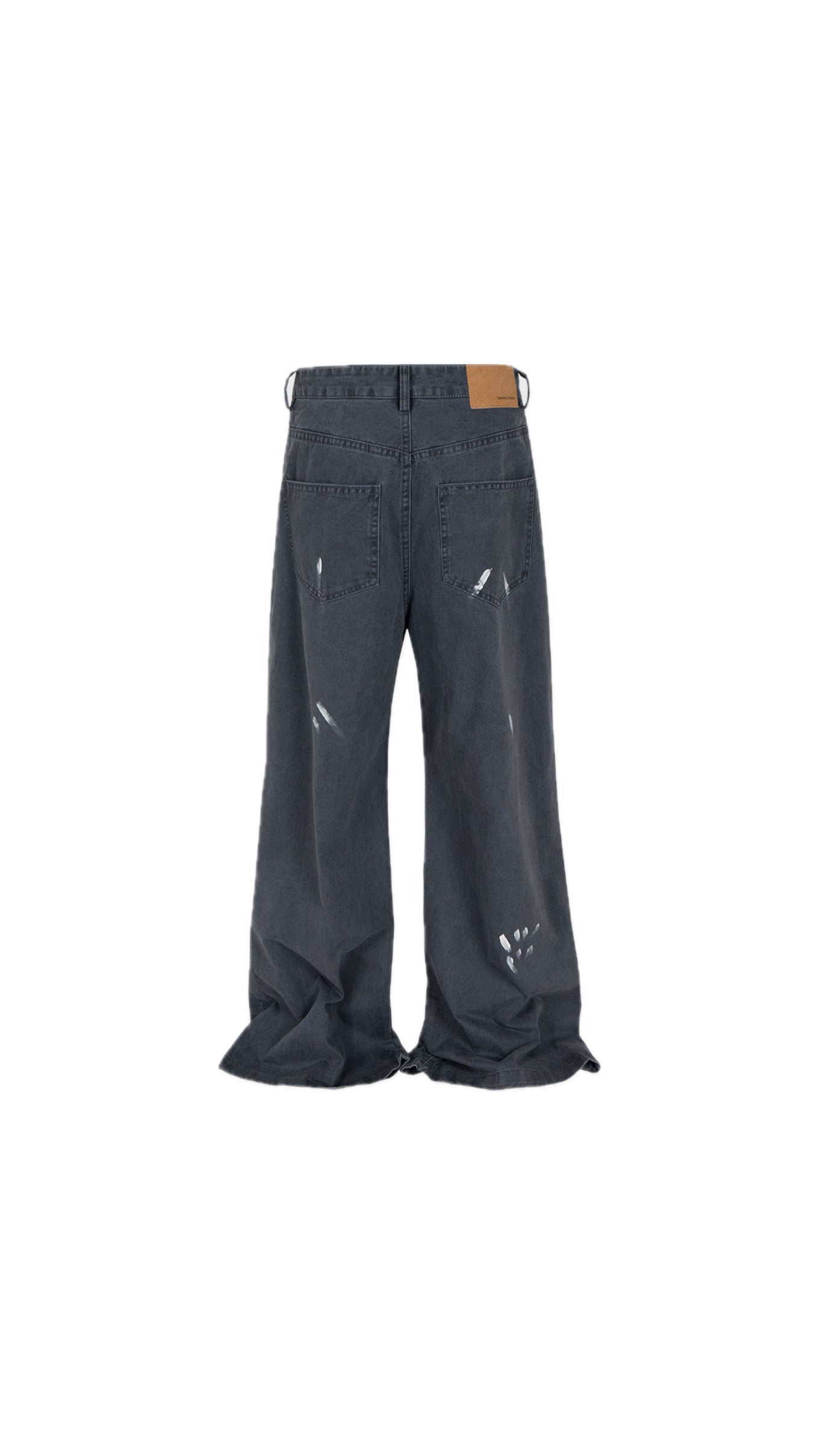Painted Trousers Wide-leg cargo/denim with white vertical paint-stroke detail