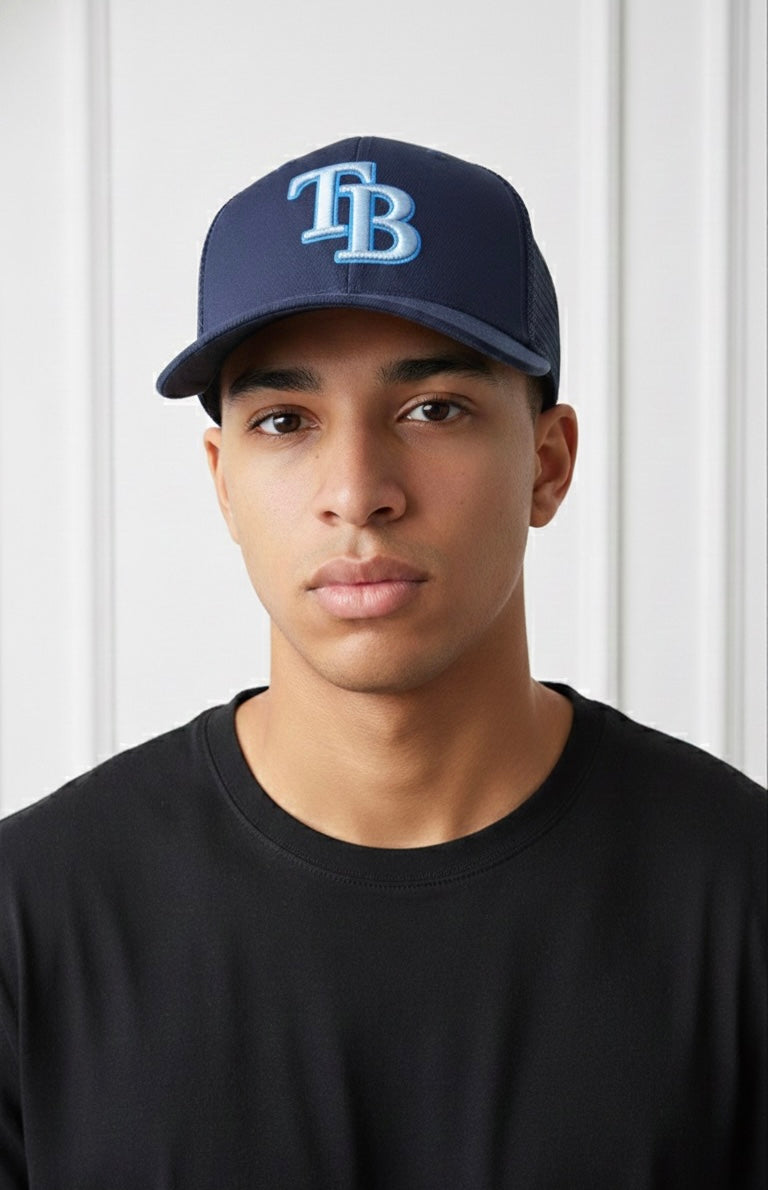 Navy Tampa Bay Rays New Era 9FORTY A-Frame Trucker Adjustable Hat