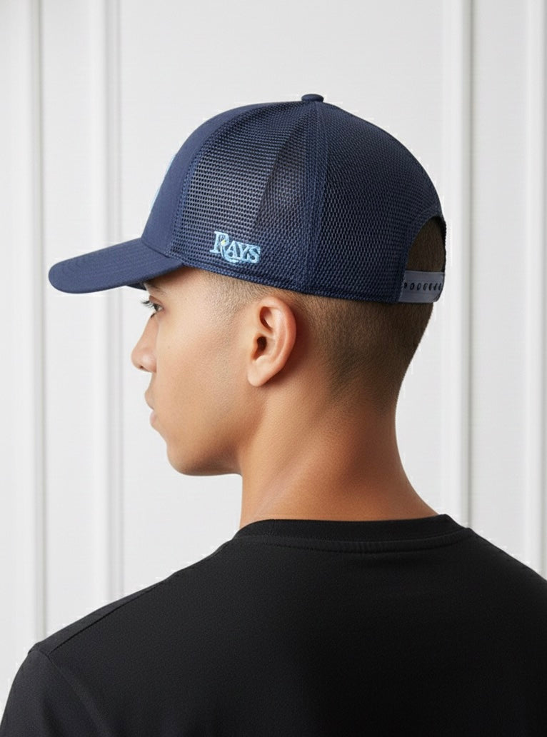 Navy Tampa Bay Rays New Era 9FORTY A-Frame Trucker Adjustable Hat
