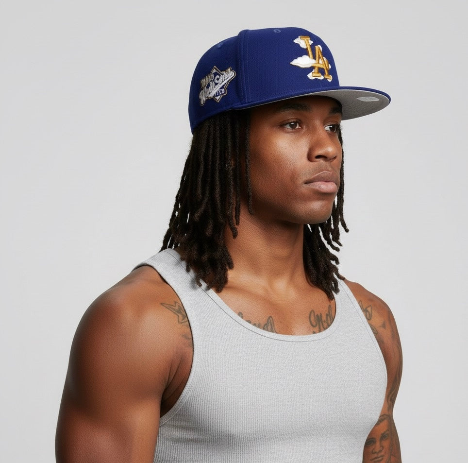 Los Angeles Dodgers New Era 59FIFTY fitted cap with a cloud and gold "LA" logo