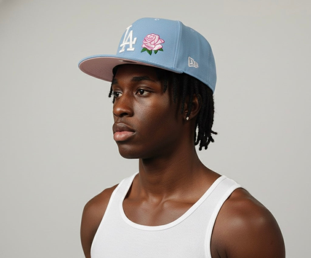 New Era 59FIFTY Los Angeles Dodgers fitted cap in sky blue with a pink underbrim