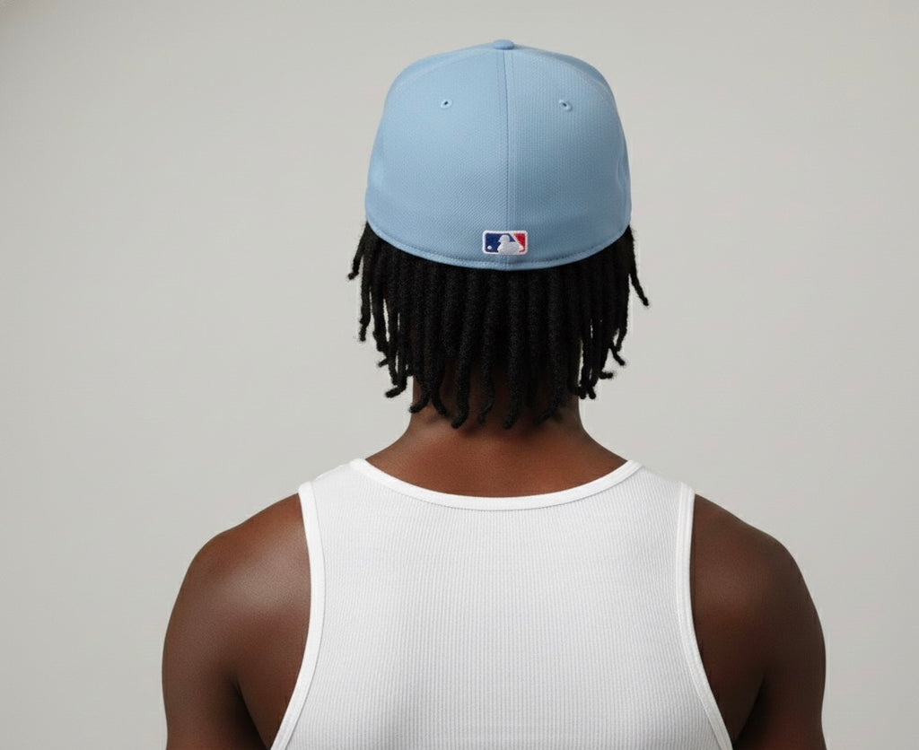 New Era 59FIFTY Los Angeles Dodgers fitted cap in sky blue with a pink underbrim